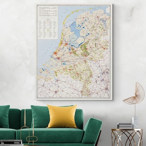 1955 Carte des Pays-Bas Histoire néerlandaise Cartographie Décor Fine Art Print