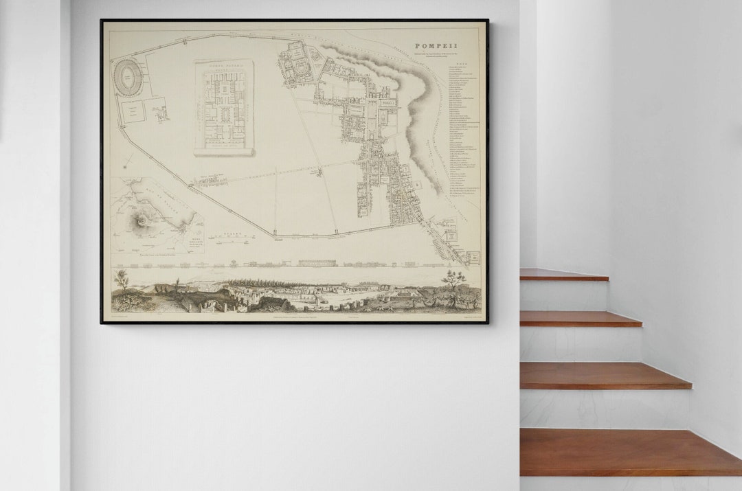 City Map of Ancient Pompeii Roman Empire European Geography Vintage ...