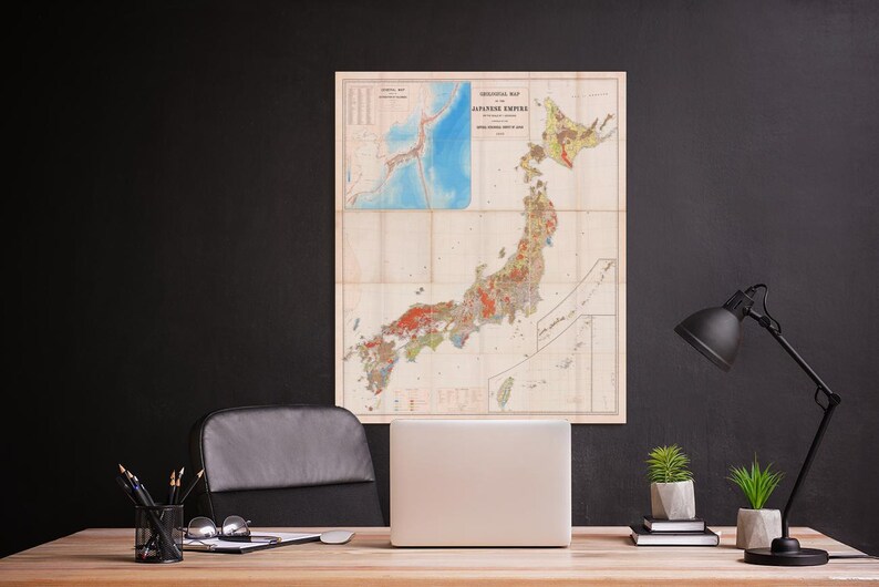 1902 Geological Map of Japan Historical Asian Geography Vintage