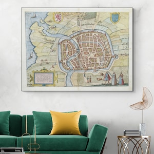 1575 Map of Haarlem Netherlands – Early Dutch City Map Showing Fortifications, Canals, Churches & Streets in the Golden Age of Cartography