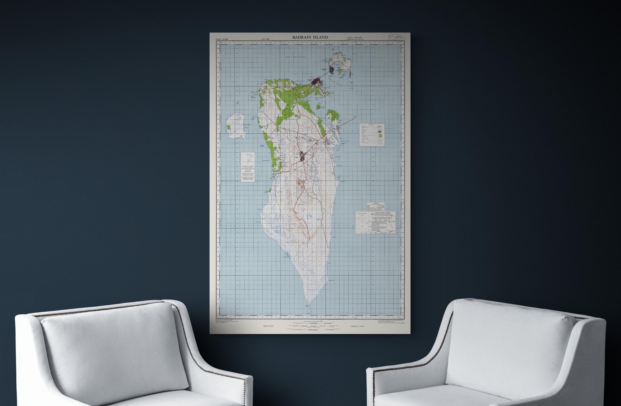 1956 Map of Bahrain – Mid-20th Century Map Showing Island’s Urban ...