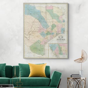 Mappa della Repubblica del Texas del 1839, cartografia della storia americana, stampa artistica con decorazioni texane