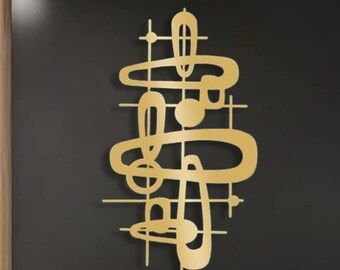 abstract metal wall decor,modern wall decor,minimalist metal wall hanging,golden metal wall art,vertical wall hanging,chic gold wall design