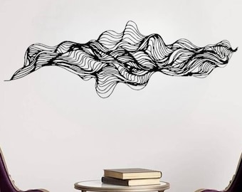 black metal abstract wall sign,large modern metal wall art for bedroom,gold Metal luxury wall hanging,abstract waves design wall sculpture
