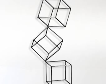 cube in cube metal Wall art, Geometric Metal Wall art,cube metal wall hanging, 3d look metal wall sculpture,cube sign metal wall hanging