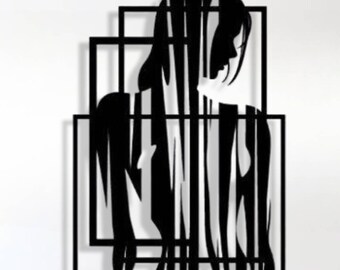 woman silhouette metal wall decor,abstract woman framed metal wall decor,minimalist metal wall decor,whimsical metal wall hanging