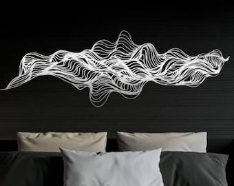 silver metal abstract wall sign,large modern metal wall art for bedroom,gold Metal quirky wall hanging,abstract waves design wall sculpture