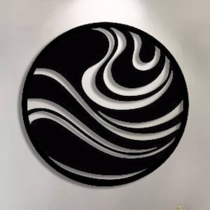 circular metal waves sign wall art,metal ocean sign for wall,wheatherproof outdoor wall decor, minimalist circular metal wall hanging,