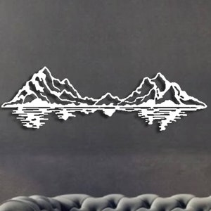 large mountain white metal wall sculpture,Hill sign white Metal wall Decor,Mountain sign metal Wall Art,Farmhouse wall Decor,Yard Mountain