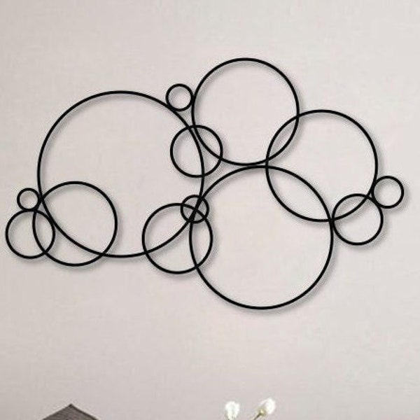 matte black abstract bubbles metal wall art, metal bubles sign for wall, 2d metal wall decor, contemporary wall decor