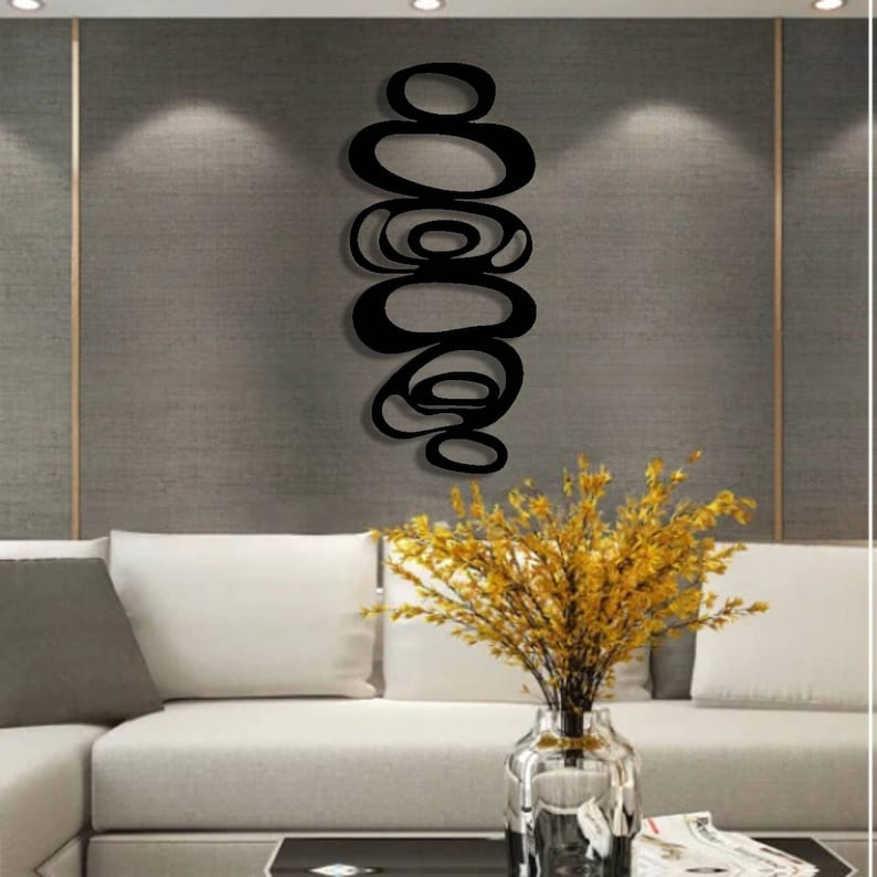 Abstract Bubbles Black Metal Wall Art Vertical Black Metal Etsy