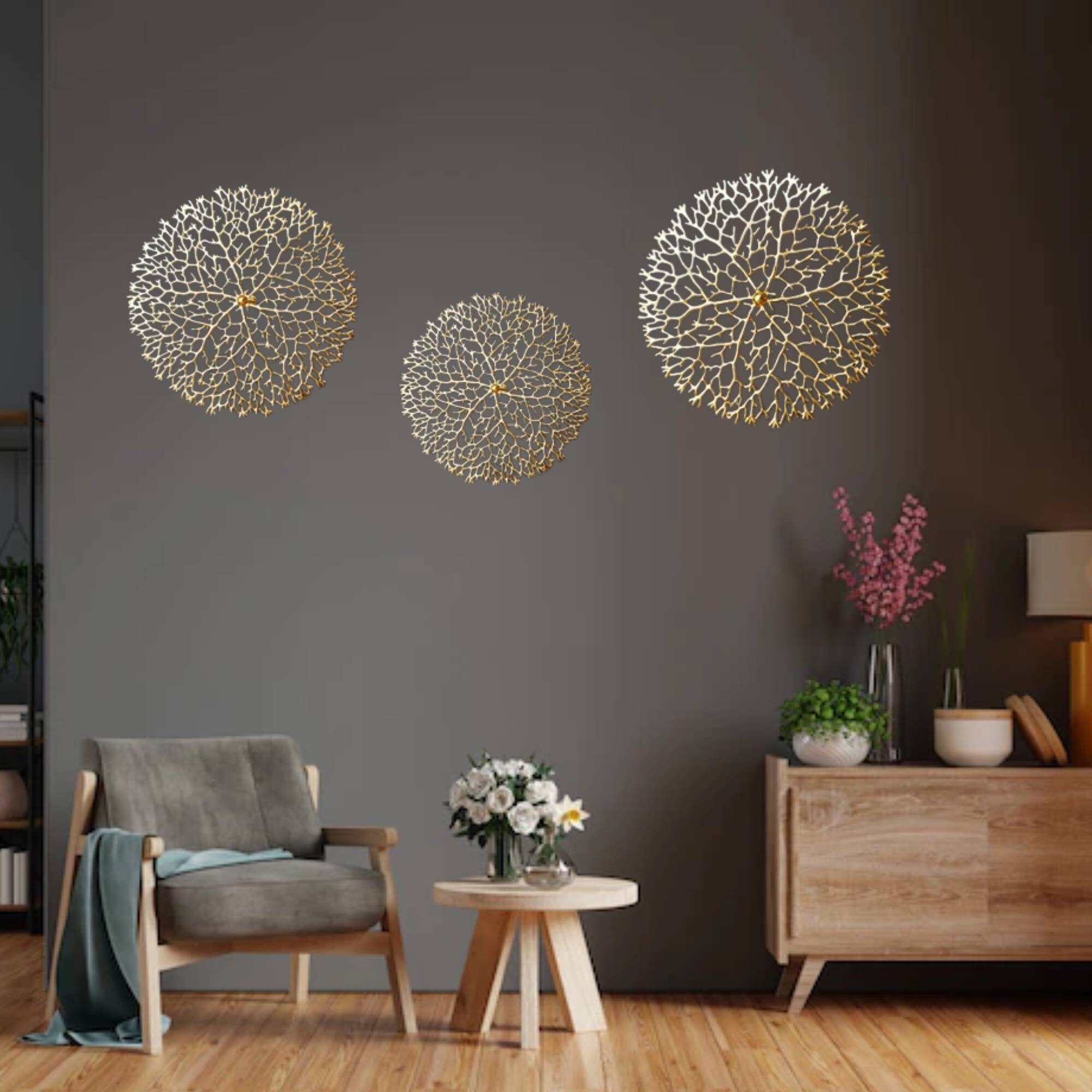 TEIPAI Gold Lotus Leaf Wall Decor - 7PCS Metal Wall Art For Living Room & Bedroom (Horizontal Or Vertical)