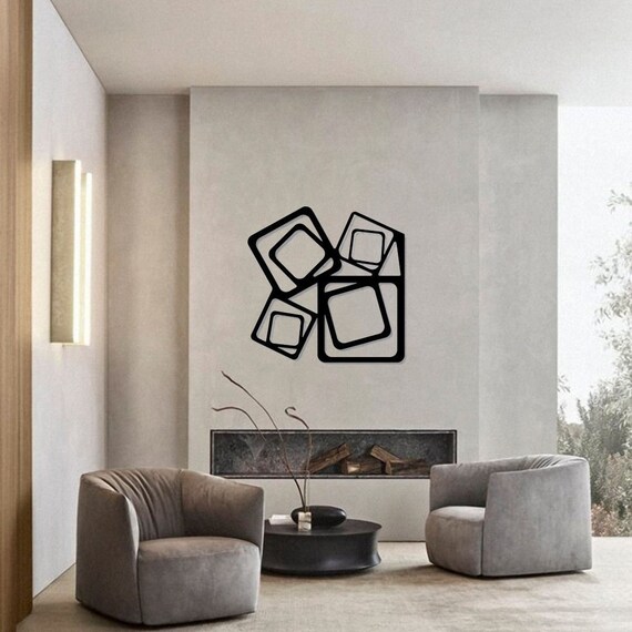Black Metal Wall Art Metal Square in Square Geometric Sign Etsy