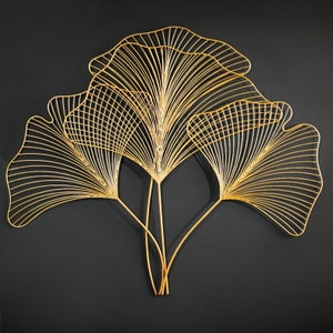 2d metal golden Ginkgo flower wall hanging, golden metal Ginkgo leaves, white metal wall decor, golden Ginkgo flower wall decor,