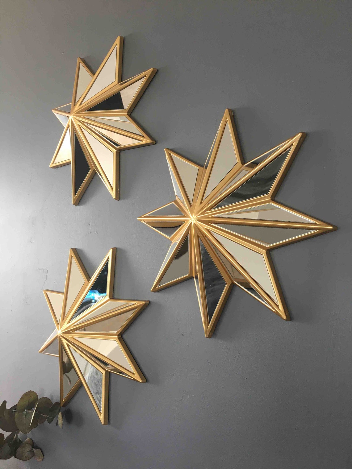 3 pc of mirror stars sign wall hanging 3d stars wall Etsy