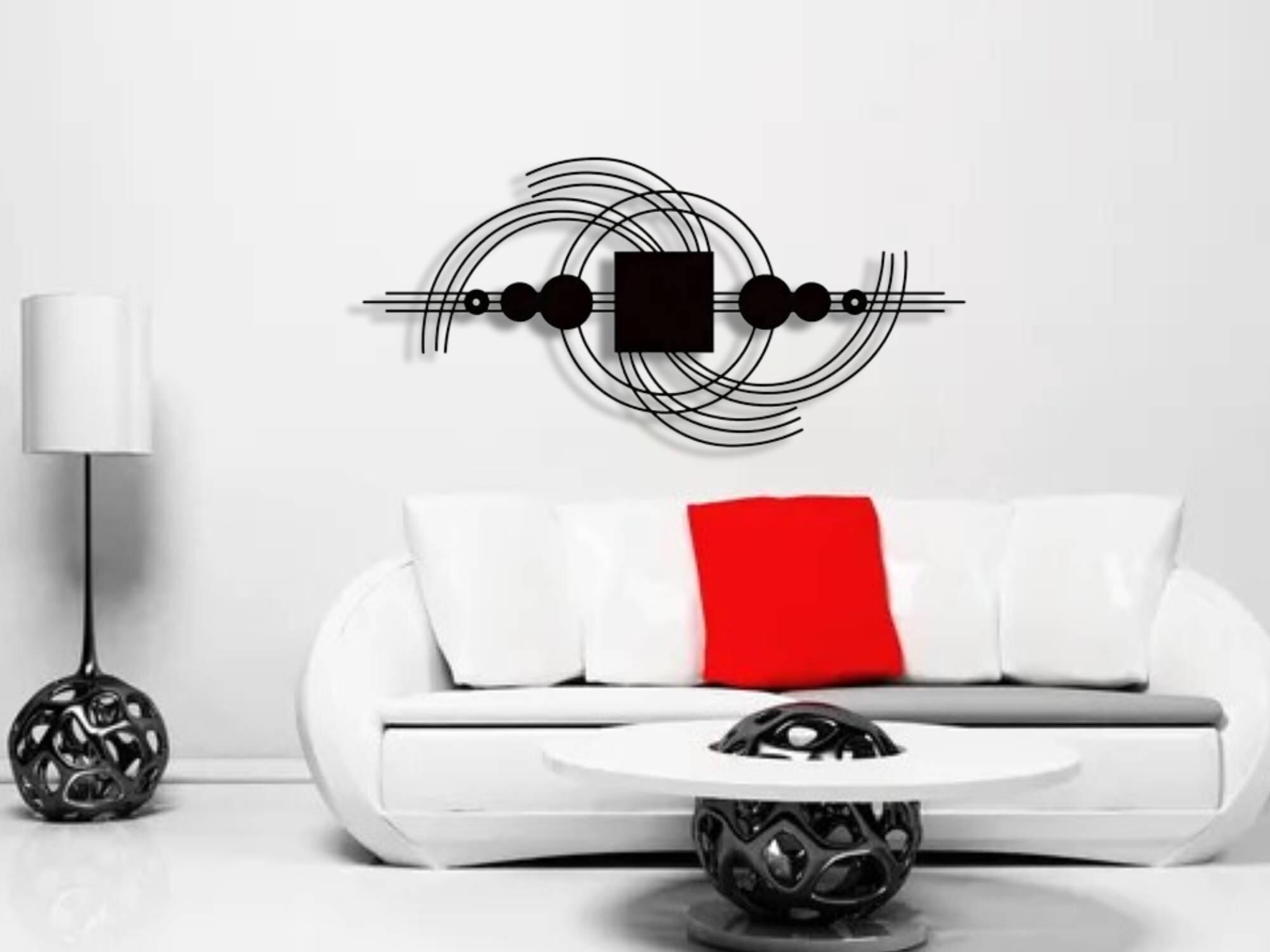 Set Da 3 Decorazioni Da Parete In Metallo Floreali - Stile Bohémien, Colore Nero, 35x15 Cm, Per Soggiorno, Camera, Cucina - 2