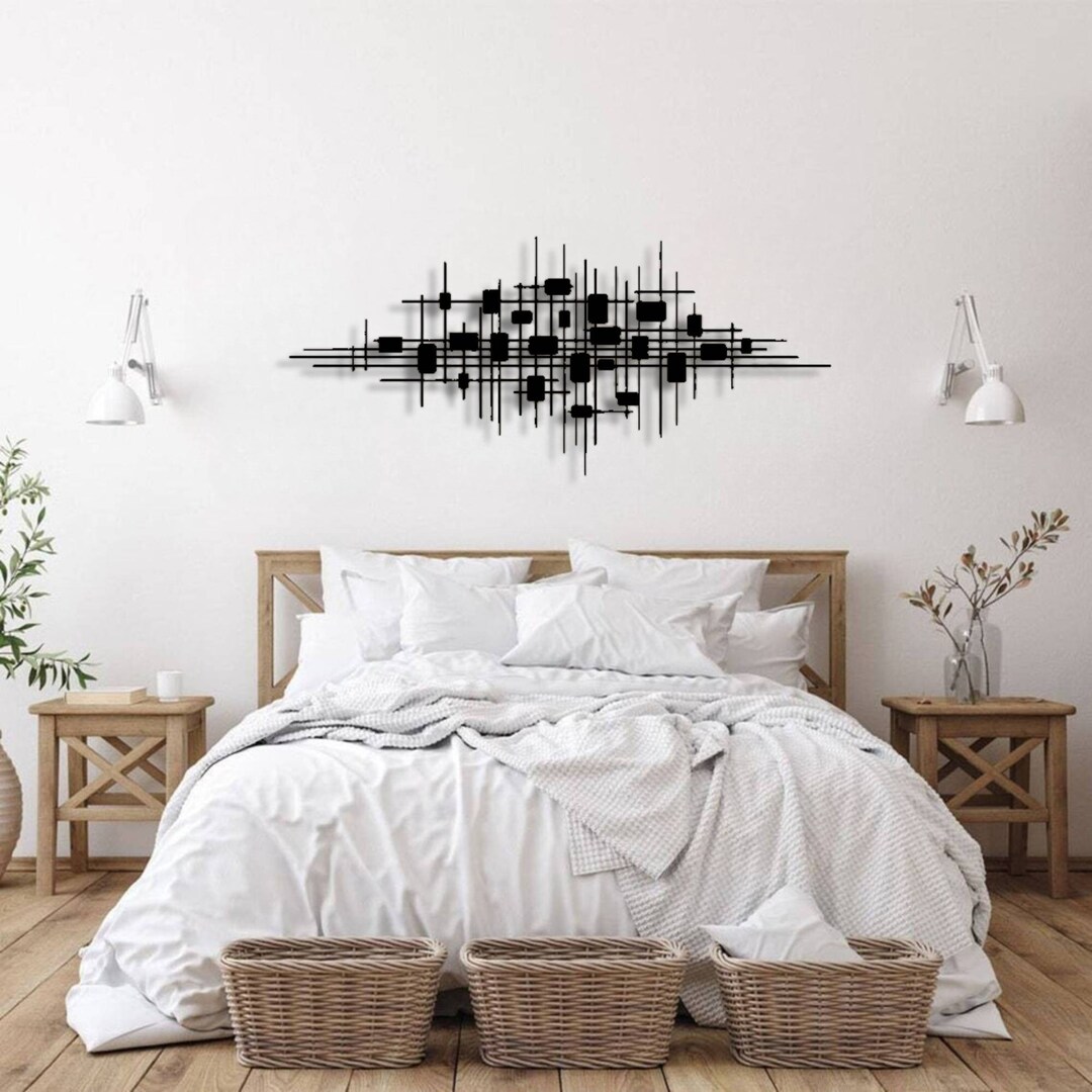 1-extra Large Black Minimalist Metal Wall Decor Over Bed,large Black ...