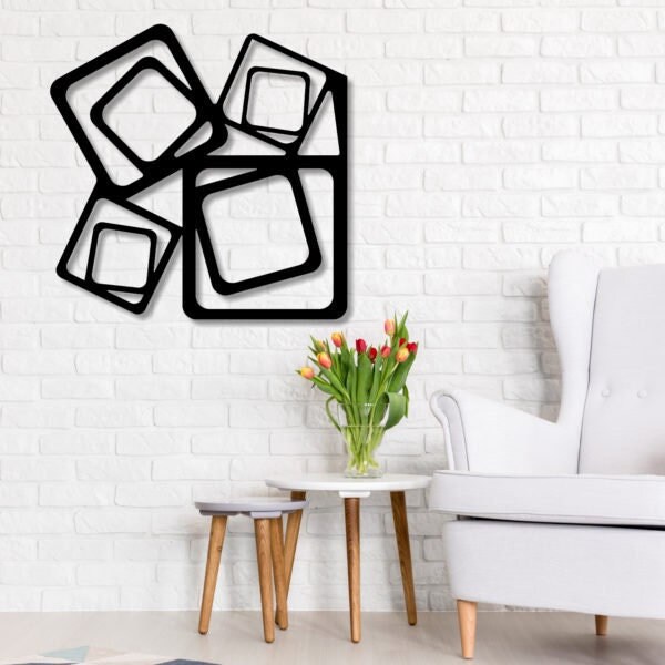 Black Metal Wall Art Metal Square in Square Geometric Sign Etsy