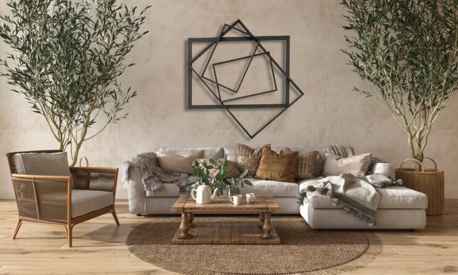 Square in Square Metal Wall Art Metal Geometric Wall Etsy