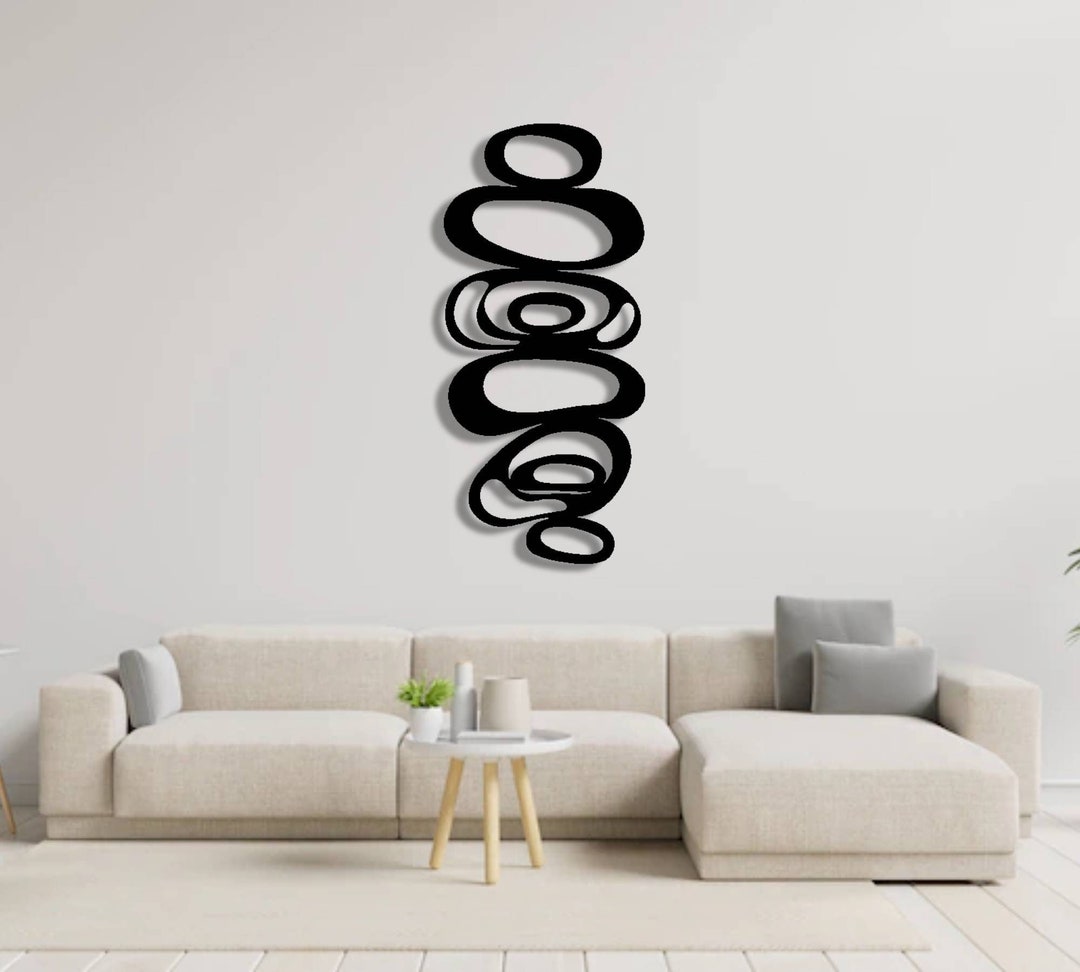 Abstract Bubbles Black Metal Wall Art, Vertical Black Metal Wall