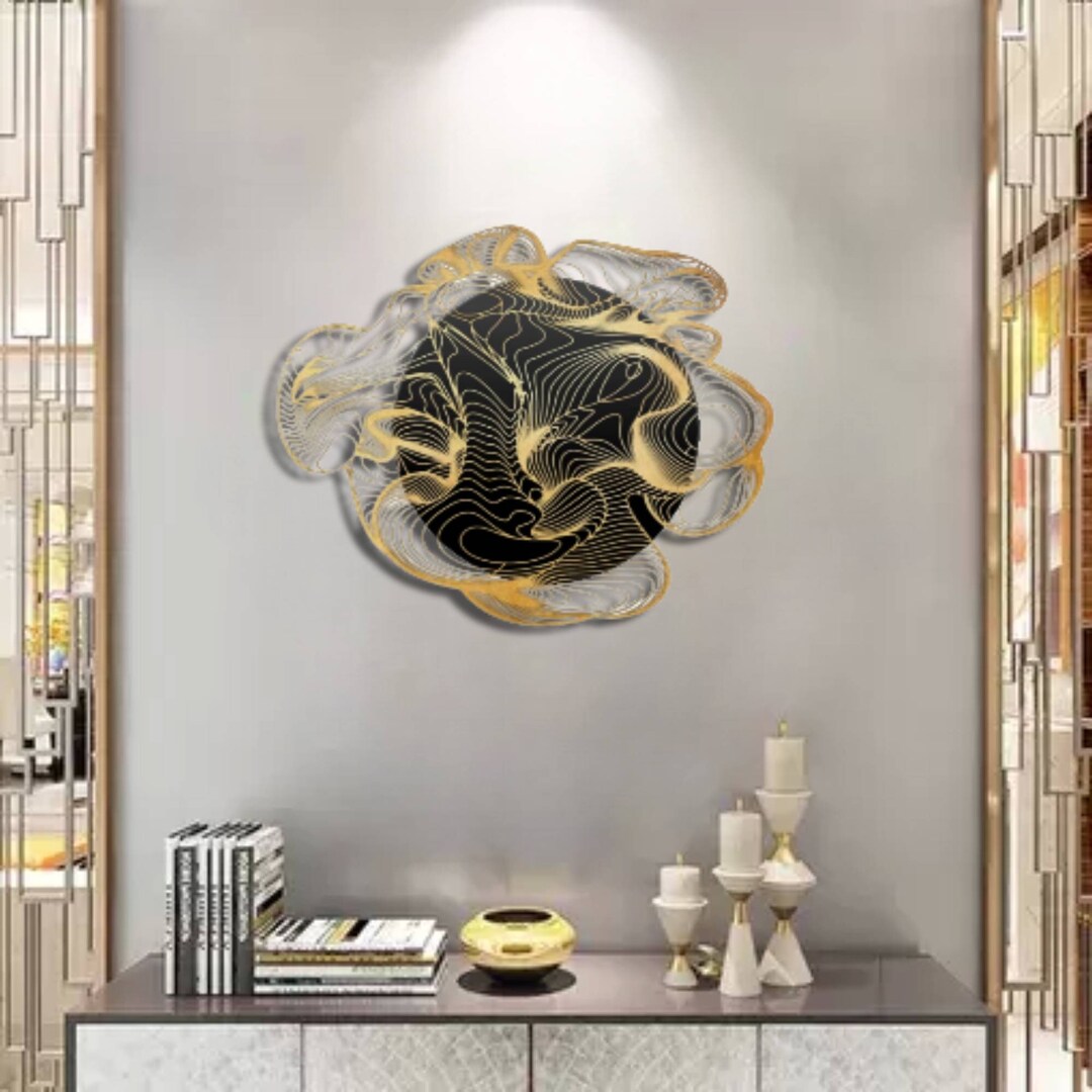 Abstract Black Gold Metal Wall Hanginggold and Black Metal Etsy