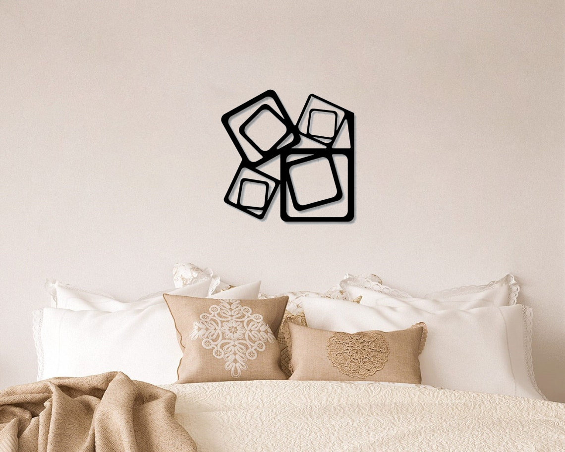 Black Metal Wall Art Metal Square in Square Geometric Sign Etsy