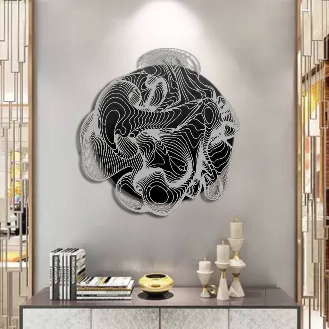 Abstract Black Silver Metal Wall Hanging,silver and Black Metal Wall