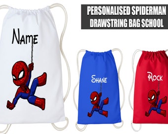 Personalised PE Kit Drawstring Bag Children Spider-Man Bag School/Sport/Gym Rucksack Kids Any Name / Text Bag