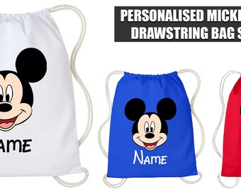 Personalised PE Kit Drawstring Bag Children Mickey Mouse Bag Cotton School/Sport/Gym Rucksack Kids Bag