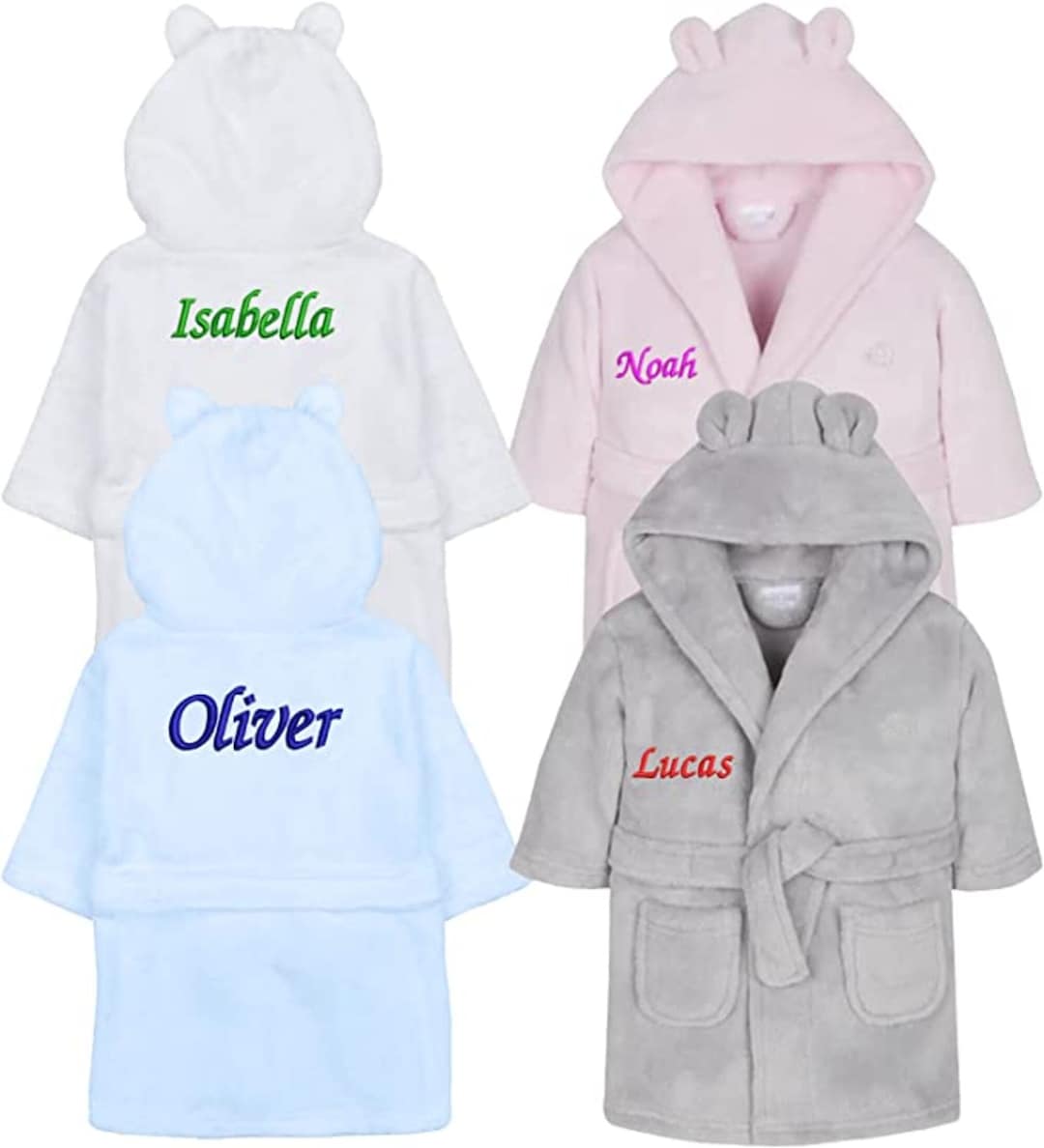Personalised Embroidered Dressing Gown Front & Back Name Print Kids