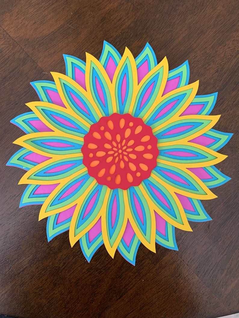 Download Clip Art Art Collectibles Flower Svg Commercial Use Pdf Dxf Paper Sunflower Template 3d Mandala Svg Mandala Wall Art Layered Mandala Svg Sunflower Svg File