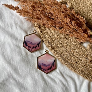 FALL LANDSCAPE HEXAGON • Polymer Clay Earrings • Trendy Clay Earrings • Statement Clay Earrings • Colorful Clay Earrings • Fall Earrings