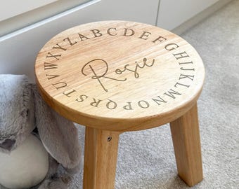 Childrens Personalised stool - Engraved stall - First Birthday - Nursery - Kids chair - Childrens chair- Wooden stool - Baby gift - Alphabet