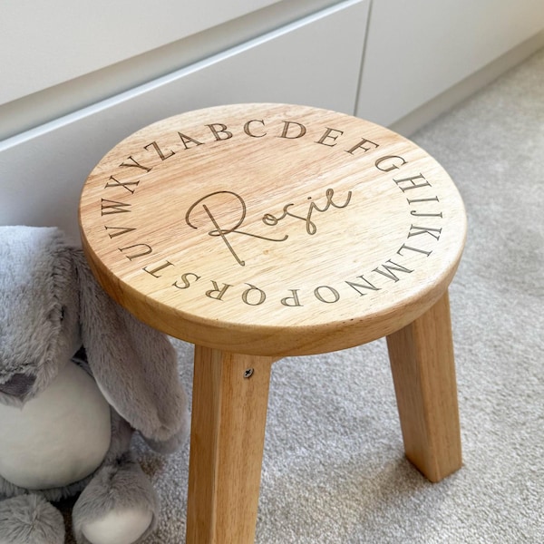 Childrens Personalised stool - Engraved stall - First Birthday - Nursery - Kids chair - Childrens chair- Wooden stool - Baby gift - Alphabet