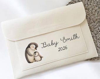 Personalised Penguin Pregnancy/Maternity Notes folder - New Baby - Rainbow baby  - Document Folder - First Birthday - Cream Folder