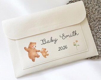 Bear Pregnancy/Maternity Notes folder -Personalised New Baby -Rainbow baby  - Document Folder - First Birthday - Cream Folder