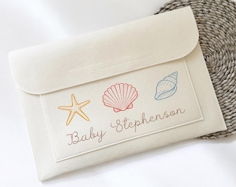 Personalised Sea shells Pregnancy/Maternity Notes folder - New Baby - Rainbow baby  - Document Folder - First Birthday - Cream Folder