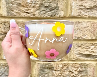 Personalised cup with name | Flower Cup | coffee/tea cup | Birthday | Gift | Bridal Party | Wedding | Hen do | Name coffee mug | Cappuchino