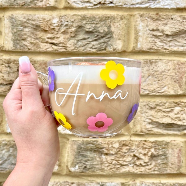 Personalised cup with name | Flower Cup | coffee/tea cup | Birthday | Gift | Bridal Party | Wedding | Hen do | Name coffee mug | Cappuchino