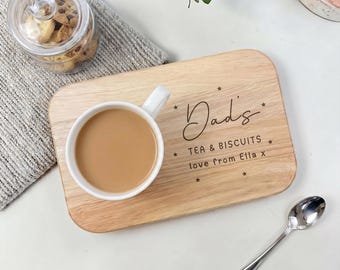 Personalised Wooden Tea and Biscuit Board - Engraved Coffee Tray - Gift for Dad - Gift for Son - Grandad - Grandpa