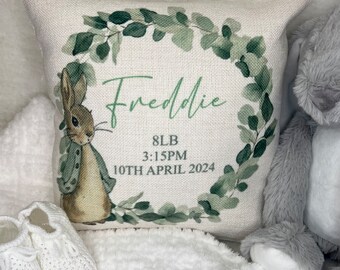 Personalised Baby Pillow - Rabbit Nursery Cushion - Nursery Decor - Baby Gift - Personalised Baby Boy Gift - New Baby - Baby shower gift