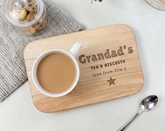 Personalised Wooden Tea and Biscuit Board - Engraved Coffee Tray - Gift for Dad - Gift for Son - Grandad - Grandpa