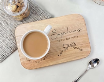 Personalised Wooden Tea and Biscuit Board - Engraved Coffee Tray - Gift for Mum - Gift for daughter - Nanny - Grandma