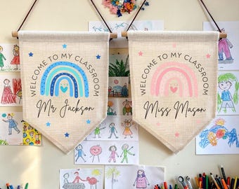 Personalised Teacher Flag - Classroom Flag - Teacher Gift - New Teacher - Back to School - Classroom Decor - Teacher Signs - Reception