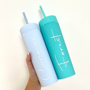 Personalised Skinny Tumbler- Name Cup- Matt finish - 16oz/470ml - 10 colours - Font options - Birthday - Easter - Wedding - Hen do