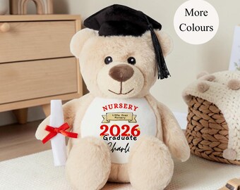 Personalised Nursery Graduation Teddy Bear, 2026 Preschool Graduate Gift, Custom Name Graduation Bear, Nursery Leaver Keepsake