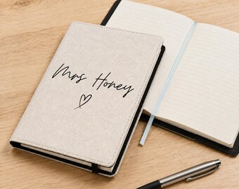 Personalised A5 Notebook - Custom Teacher Gift - Removable Cover - Mr Mrs Miss Name Work Journal