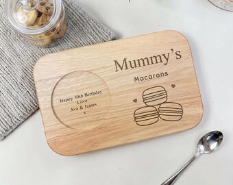 Personalised Wooden Tea and Biscuit Board - Engraved Coffee Tray - Gift for Mum - Gift for Daughter - Nanny - Grandma - Macarons