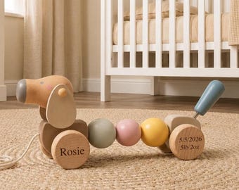 Personalised Pull Along Dog Toddler Toy - Imaginative Play - Wooden Toy - First Birthday - New Baby - Gift for Baby