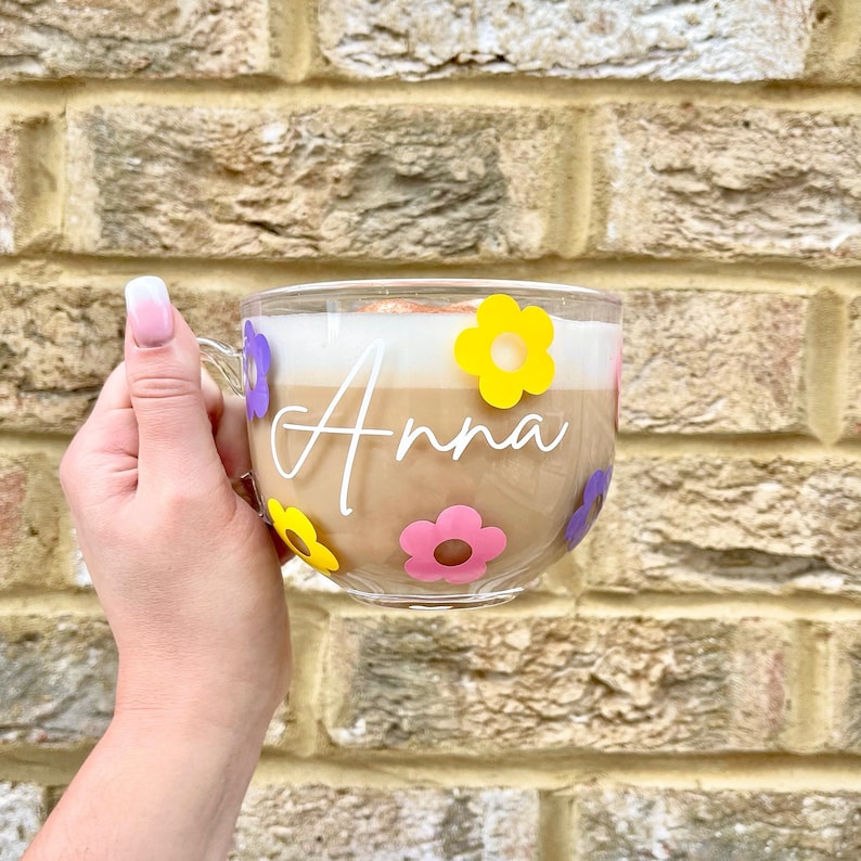 Personalised cup with name Flower Cup coffee/tea cup Birthday Gift Bridal Party Wedding Hen do Name coffee mug Cappuchino image 1